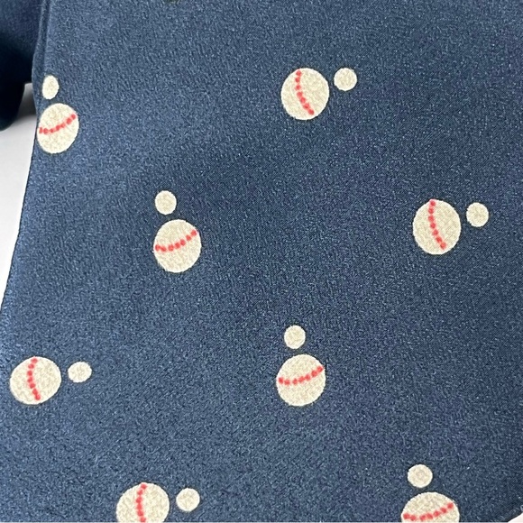 Missoni Vintage Men’s Silk Neck Tie. Navy Blue with White Dots/ Baseballs - Picture 6 of 6